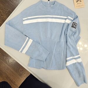 Jaggad Light Blue Sweatshirt with White Accents, Zip Back And Sleeve Detail